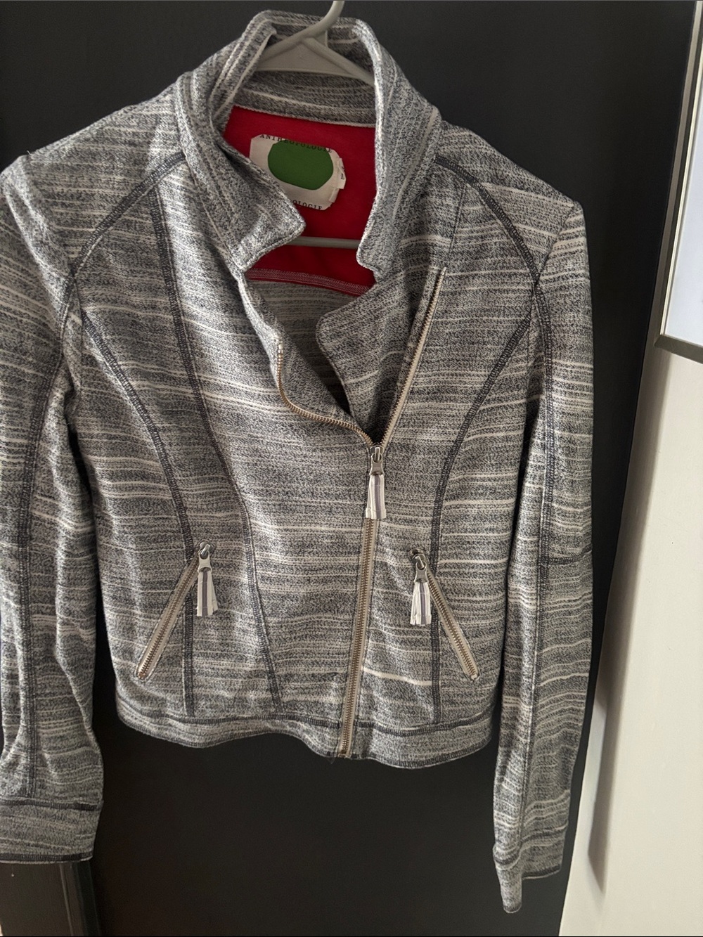 Anthropologie Gray Textured Moto Jacket with Subtle Stripe